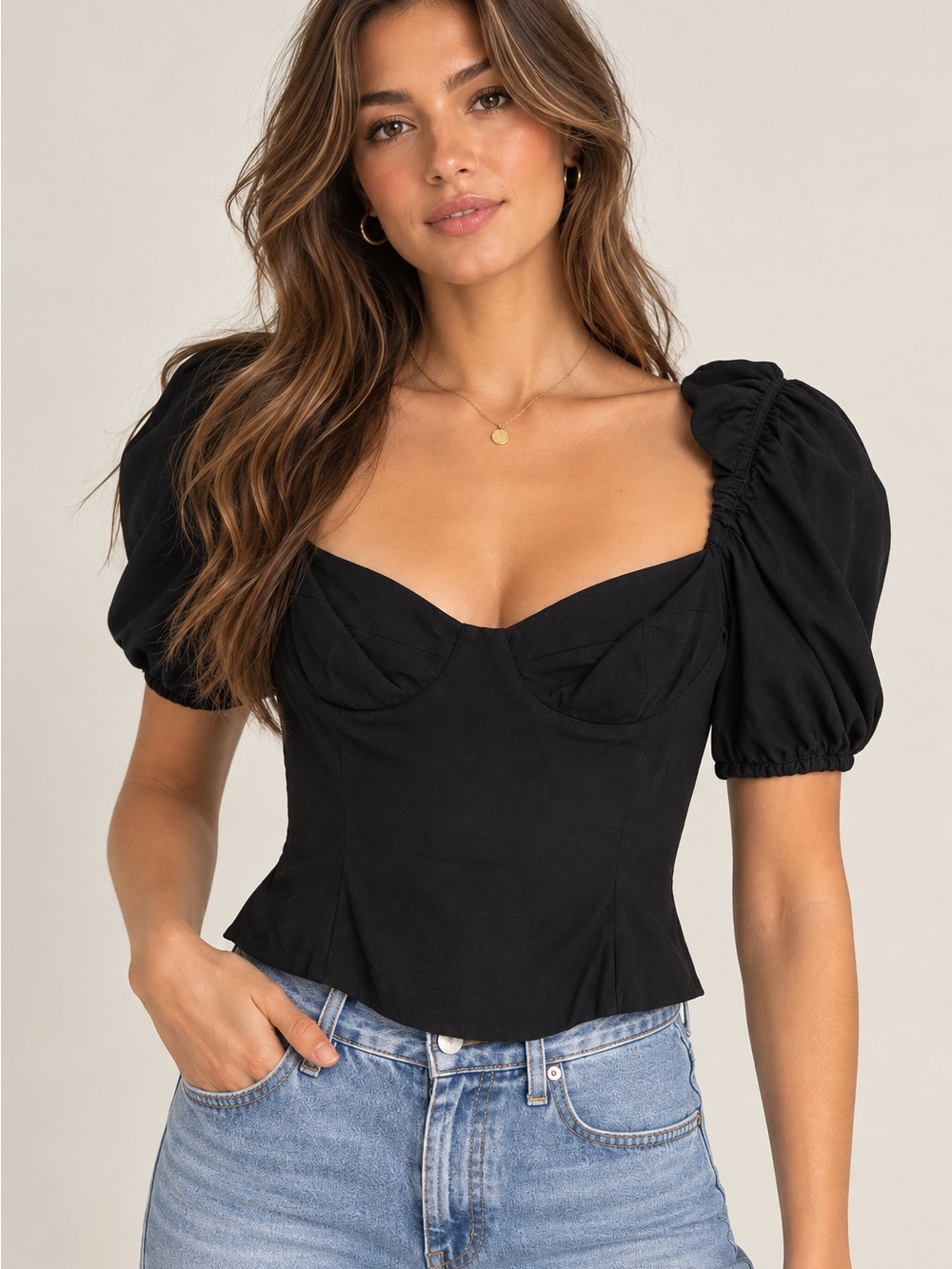 Aritzia Wilfred Novella Blouse 
Black S Corset Puff Sleeve Dark Coquette Bustier